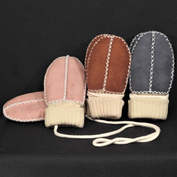 Lammfell Baby-Hand-Schuhe mit Strickbund und Schnur