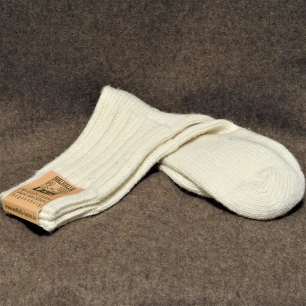 Walhalla-Lamm Schafwoll-Socken grobgestrickt naturweiß