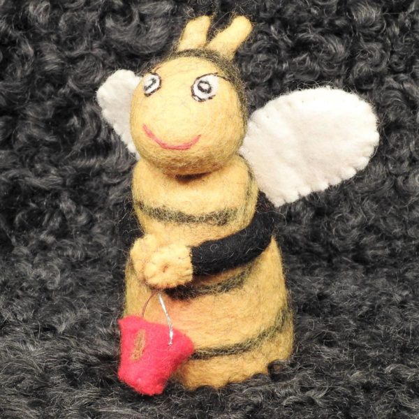 Schafwoll-Filz-Eierwärmer Biene mit Honigeimer