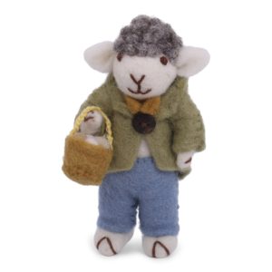 Schafwoll-Filz-Figur Schaf mit Hose mit Eierkorb