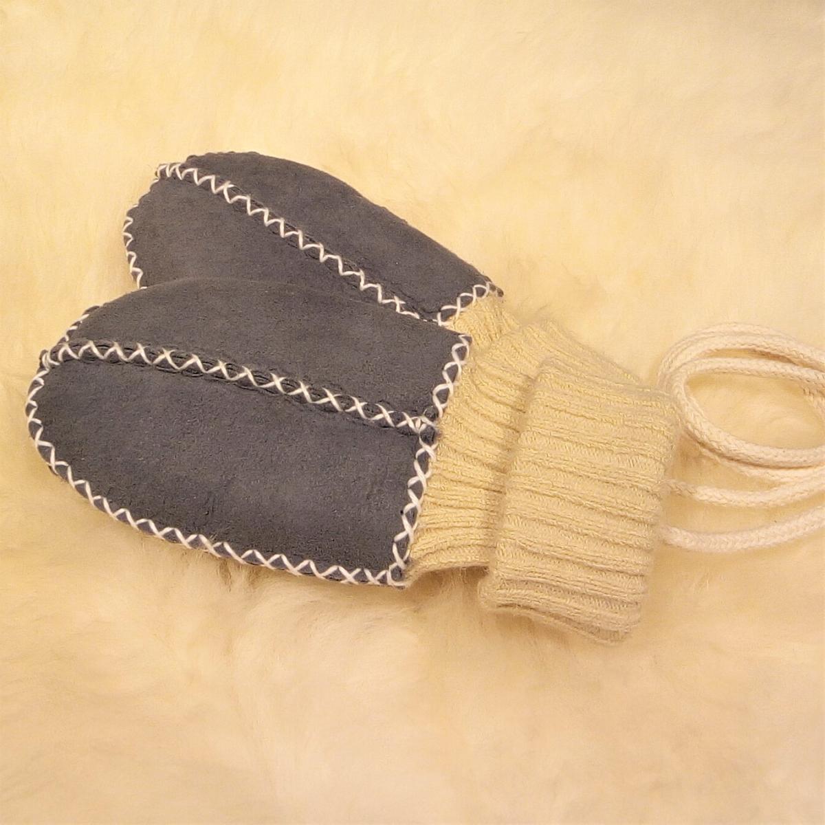Lammfell Baby-Hand-Schuhe blaugrau Lammfell Baby-Hand-Schuhe blaugrau