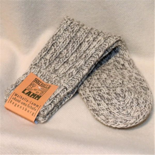 Walhalla-Lamm Schafwoll-Socken grobgestrickt grau meliert