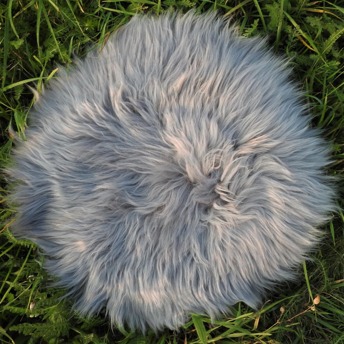 Lammfell Sitzauflage Stuhlauflage rund grau Lammfell Sitzauflage Stuhlauflage rund grau