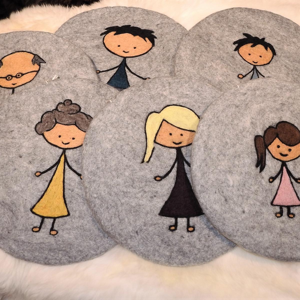 Schafwoll-Filz-Sitzauflage rund Familie-Übersicht Schafwoll-Filz-Sitzauflage rund Familie-Übersicht