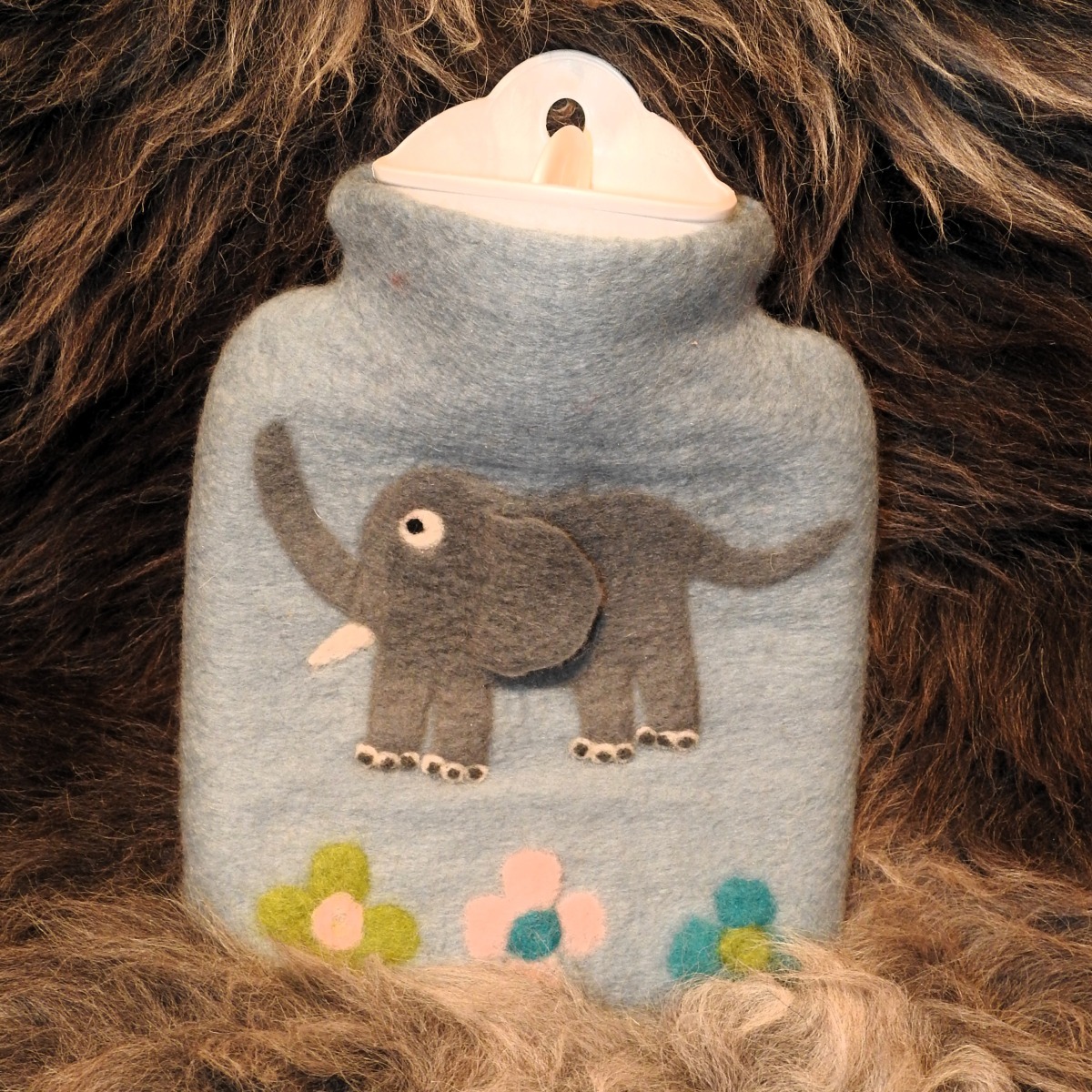 Filz-Wärmflasche klein Elefanten blau