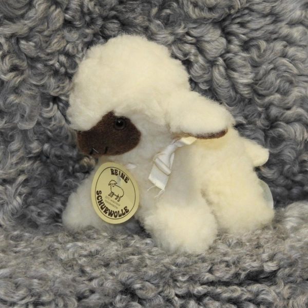 Schafwoll-Kuscheltier Lamm klein weiß mit braunem Gesicht