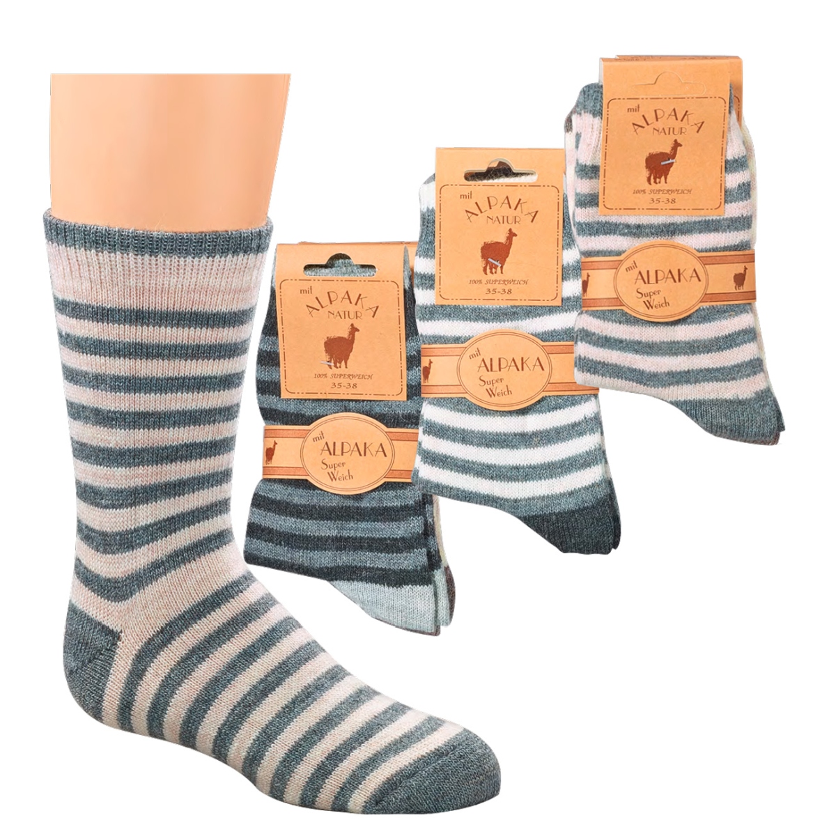 Kindersocken mit Schafwolle und Alpakawolle Ringelsocken