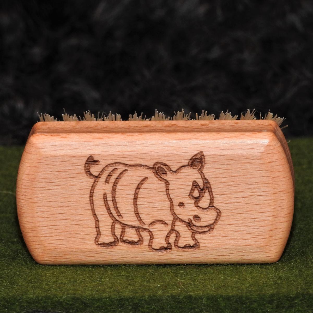 Kinder-Nagelbürste Buchenholz mit Borste Motiv Nashorn