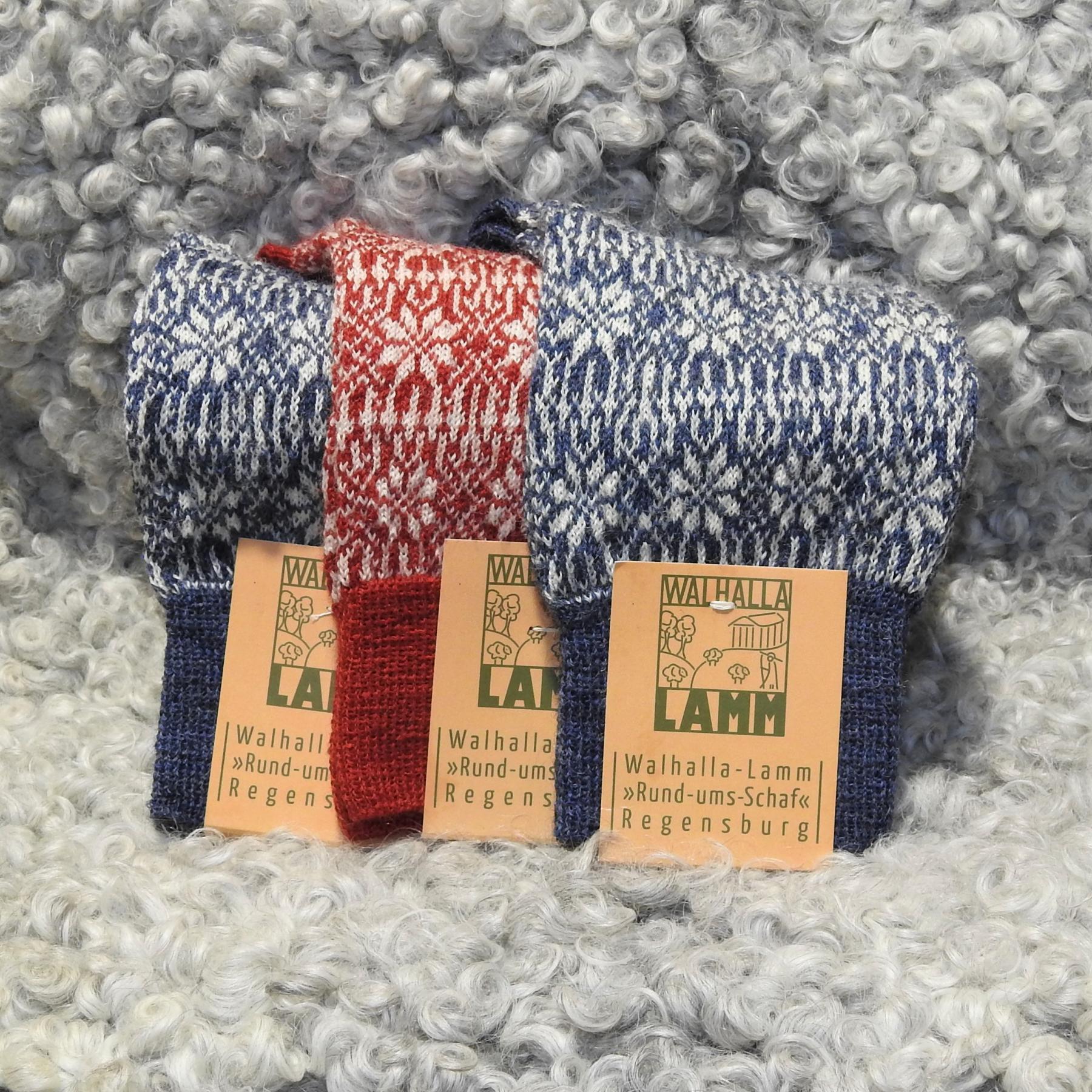 Walhalla-Lamm Socken 100% Wolle Sternenmuster Norweger dünne