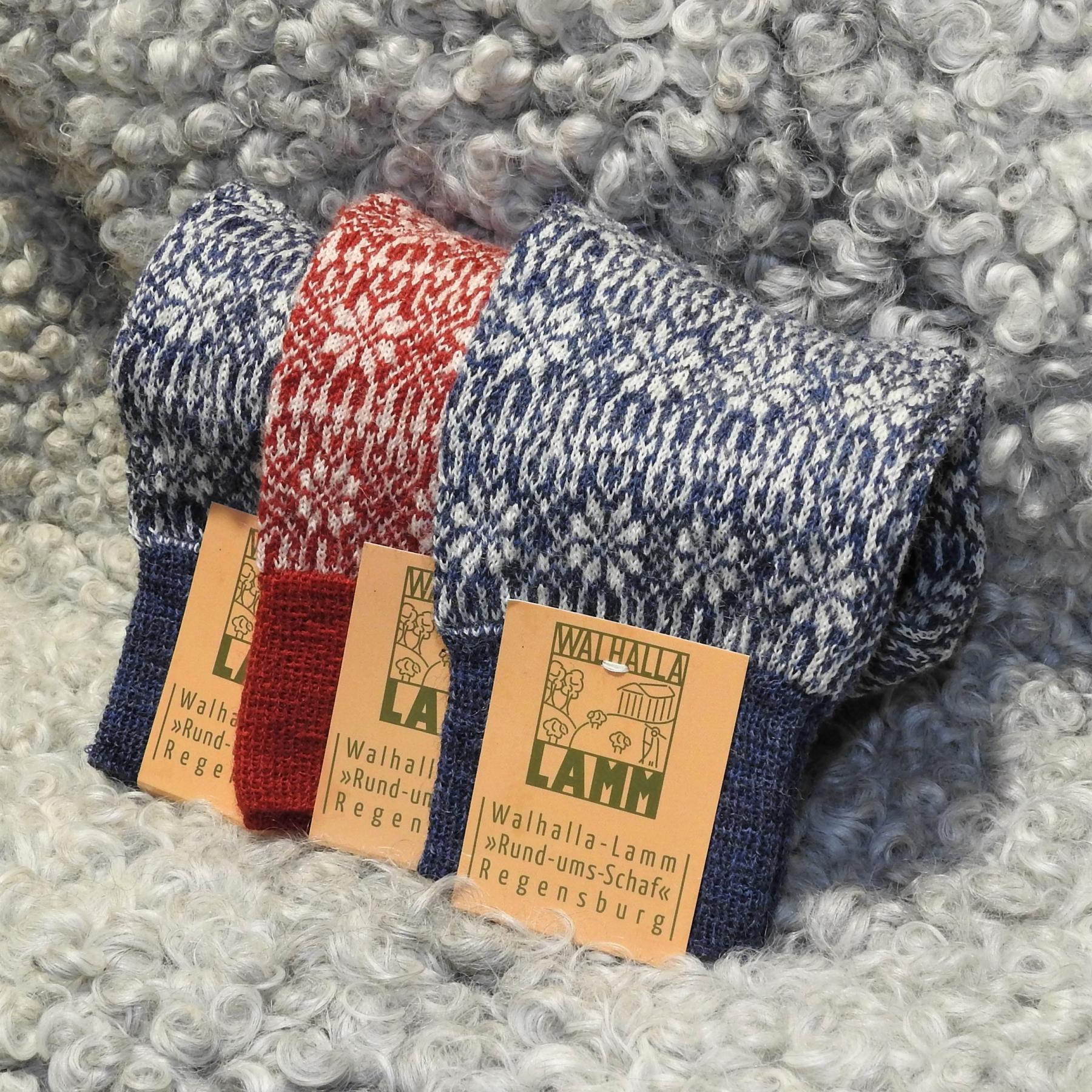 Walhalla-Lamm Socken 100% Wolle Sternenmuster Norweger dünne