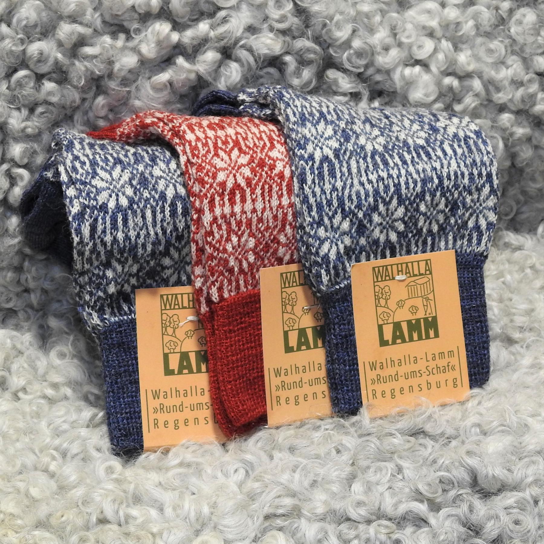 Walhalla-Lamm Socken 100% Wolle Sternenmuster Norweger dünne