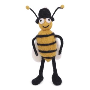 Schafwoll-Filz-Figur Biene mit schwarzem Filzhut - Hänger