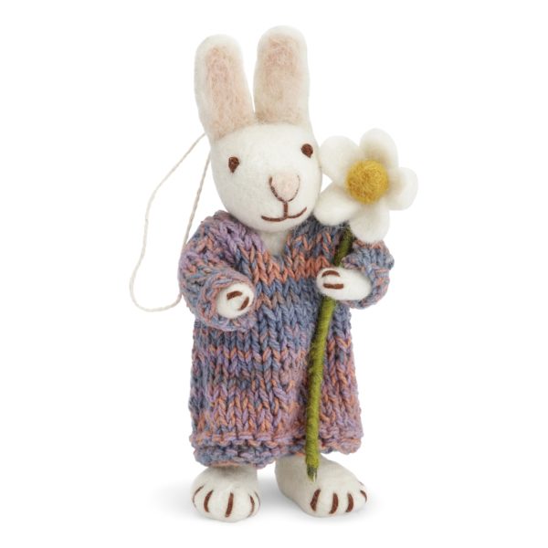 Schafwoll-Filz-Figur Hase mit Margerite und buntem Kleid