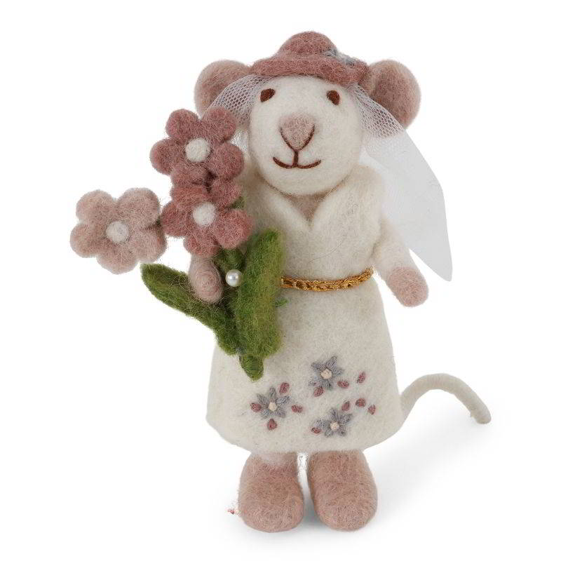 Schafwoll-Filz-Figur Braut im Brautkleid mit Blumenstrauß Hochzeit