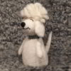 Schafwoll-Filz Eierwaermer Hund mit Wuschelkopf, Karo-Halsband und Glocke