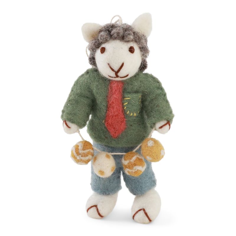 Schafwoll-Filz-Figur Schafjunge mit Osterei-Girlande